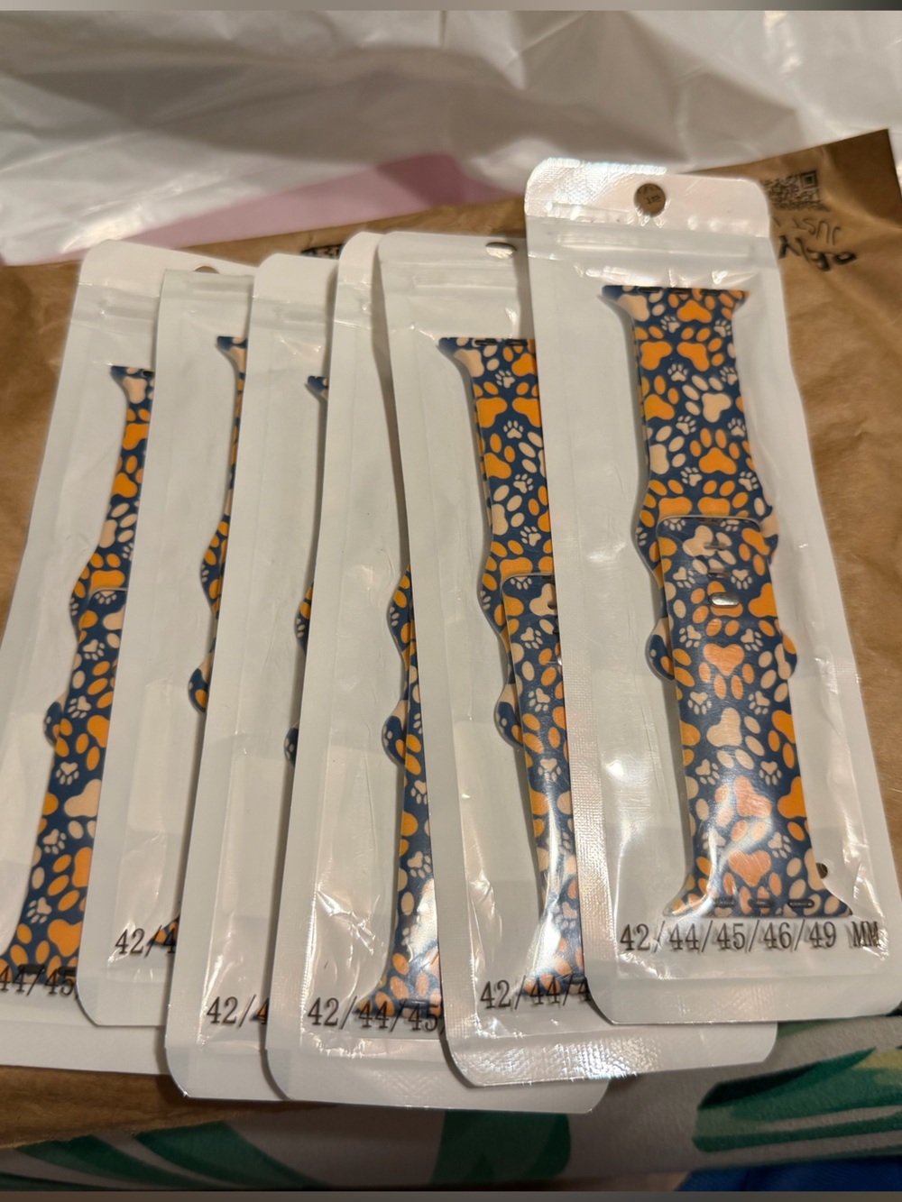 Apple Watch Band Animal Print Paw Dark Blue Orange Paws 42/44/45/46/49 mm E2